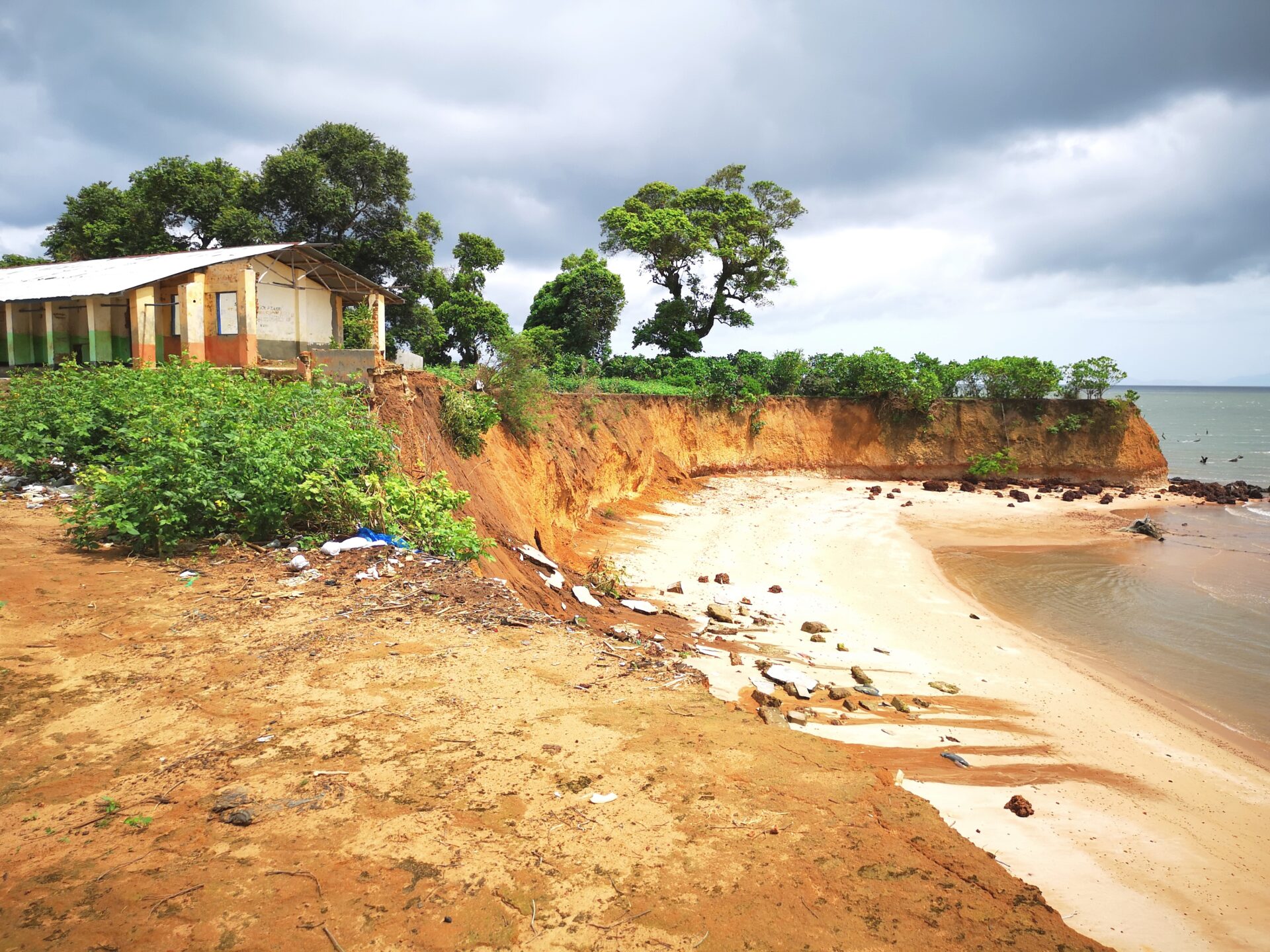 Plantain Island, Sierra Leone. A school heavily damaged by the effects of sea level rise.